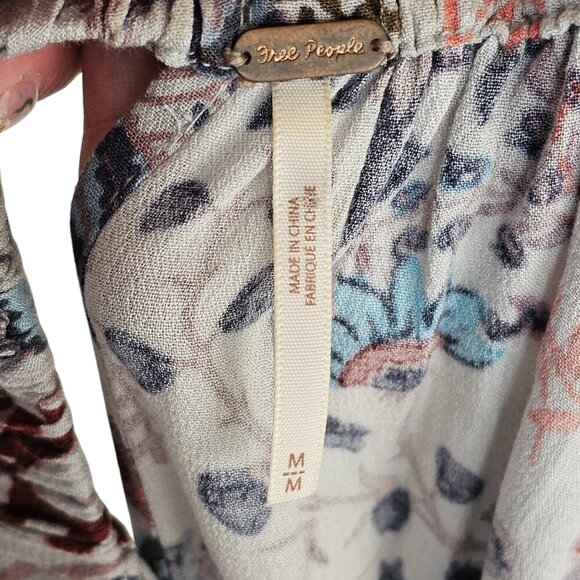 Free People Pretty and Free Romper Off Shoulder Floral Patterned Grey Blue Sz M - Picture 7 of 9